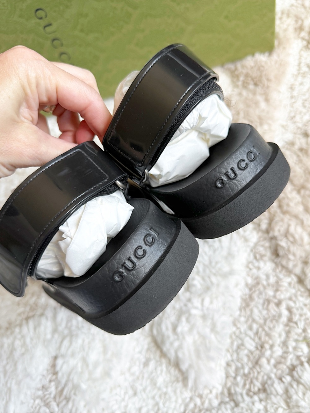Auth GUCCI black dad rubber platform sandals 38 + box - Picture 5 of 9